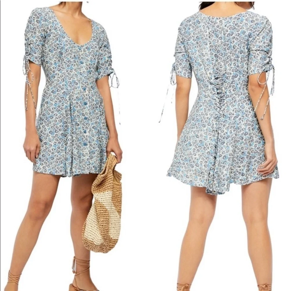 Free People floral lace up dress